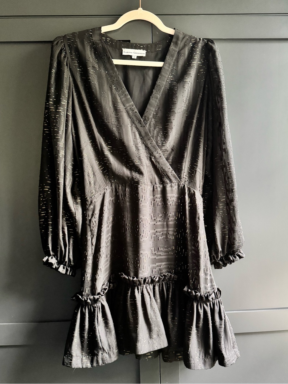Karina Grimaldi Black Dress with Gold Metallic Threading
